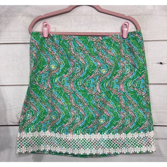 Lilly Pulitzer Skirt Size 12 Gator Print Green Preppy EUC - Picture 1 of 3